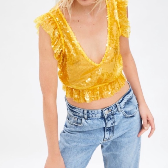 ZARA Yellow Sequin Top - Picture 4 of 9